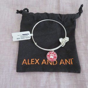 Alex and Ani "My Cat is My Valentine" Charm Bangle Bracelet, NWT, Shiny Silver